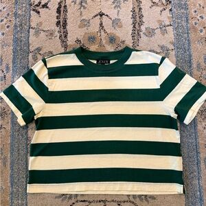 J.Crew Green & Cream Striped boxy crop tee size S